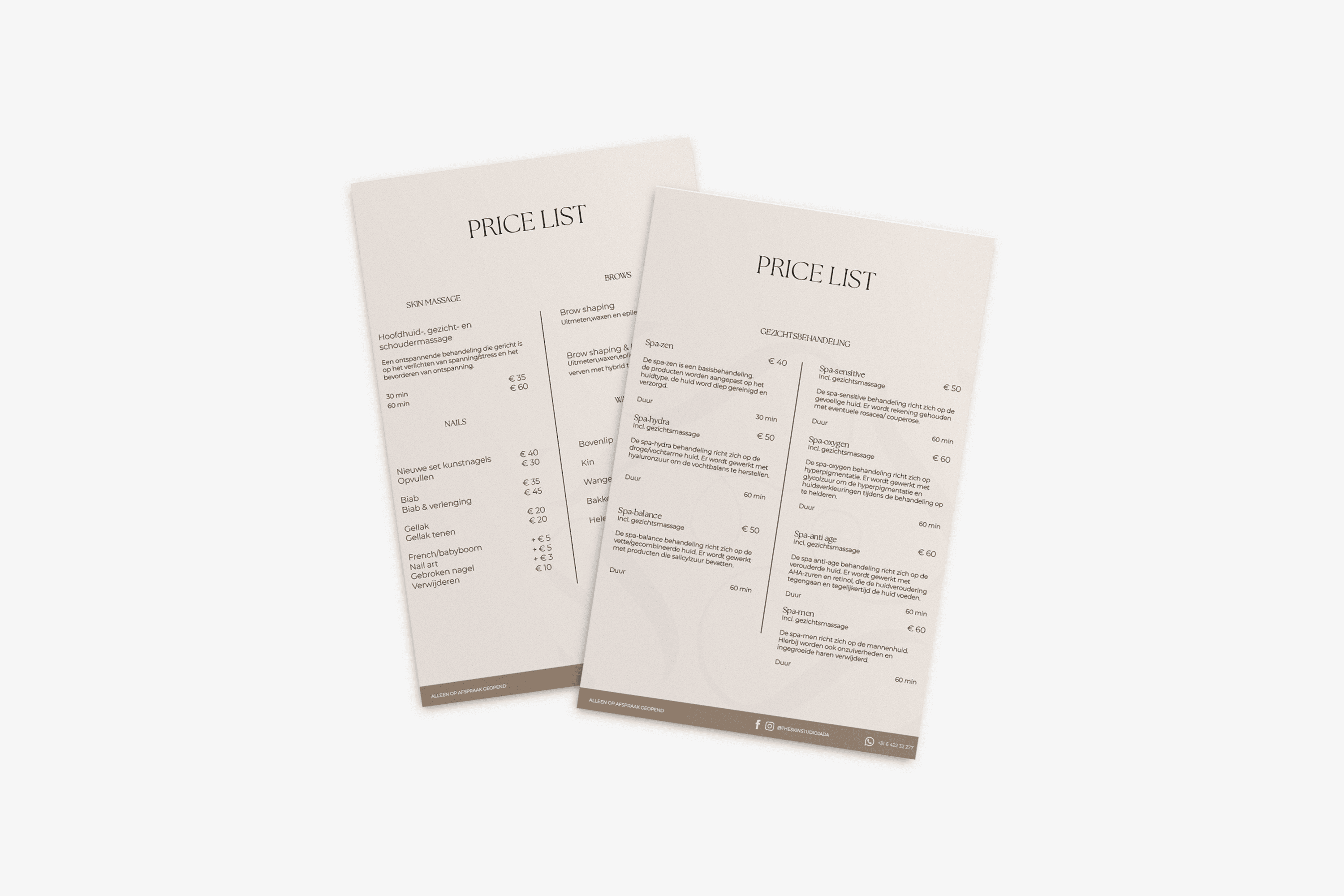 Skin Studio by Jada treatment and price cards